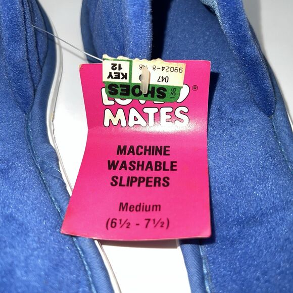 VTG Love Mates Velvety Blue Open Toe Flat 1970s Slip-On House Shoes-Washable-NOS - Picture 4 of 7